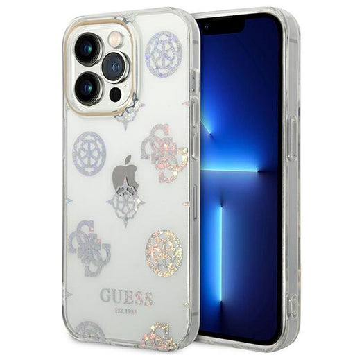 Guess Hülle für iPhone 14 Pro 6,1" /transparent hard Case Peony Glitter