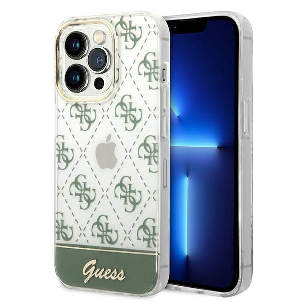 Guess Hülle für iPhone 14 Pro 6,1" khaki hardCase 4G Pattern Script