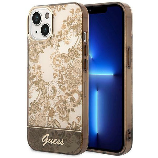Guess Hülle für iPhone 14 6,1" ochre hardCase Porcelain Collection