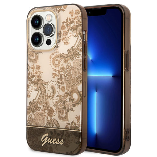 Guess Hülle für iPhone 14 Pro 6,1" ochre hardCase Porcelain Collection