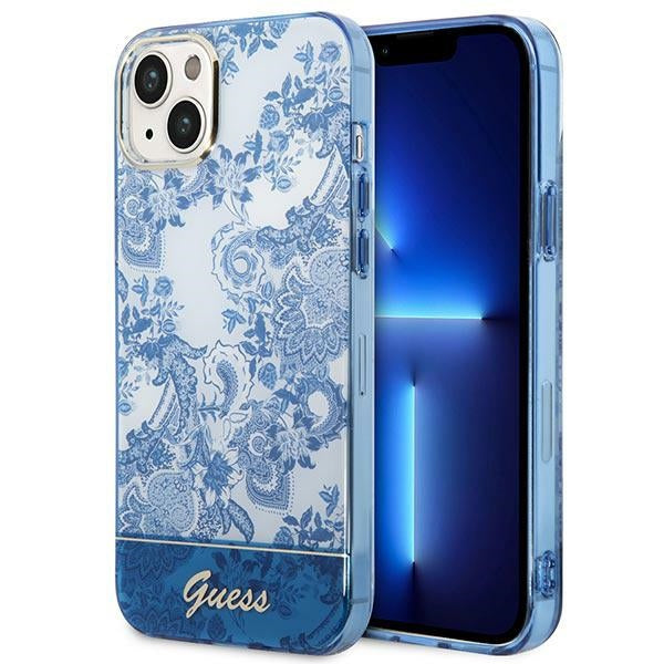 Guess Hülle für iPhone 14 6,1" /blau hardCase Porcelain Collection