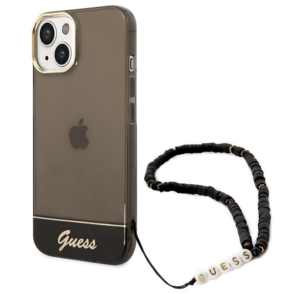 Guess Hülle für iPhone 14 / 15 / 13 Schwarz hardcase Translucent Pearl Strap