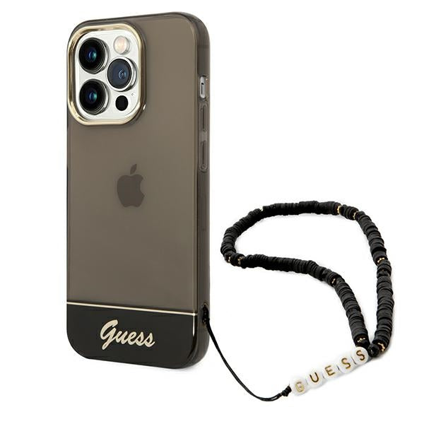 Guess Hülle für iPhone 14 Pro 6,1" /Schwarz hardCase Translucent Pearl Strap