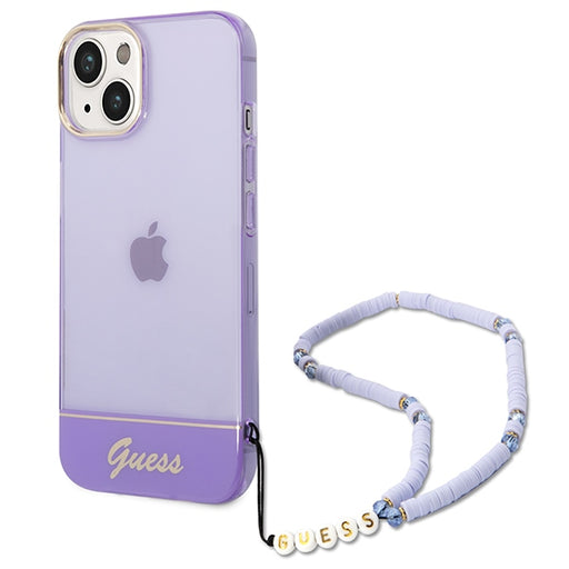 Guess Hülle für iPhone 14 6,1" /Violet hardCase Translucent Pearl Strap