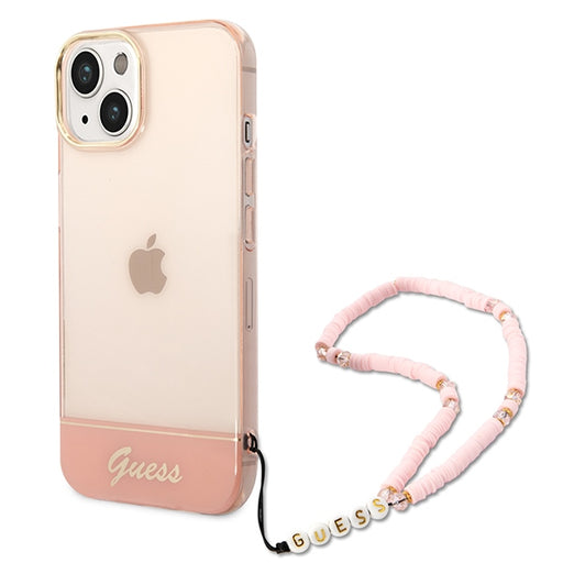 Guess Hülle für iPhone 14 Plus 6,7" /Rosa hardCase Translucent Pearl Strap