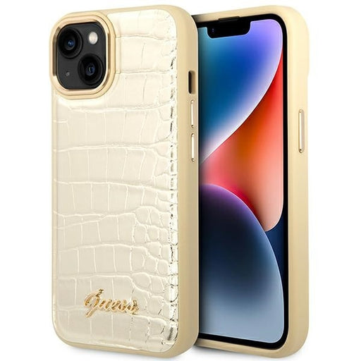 Guess Hülle für iPhone 14 6,1" /gold hardCase Croco Collection