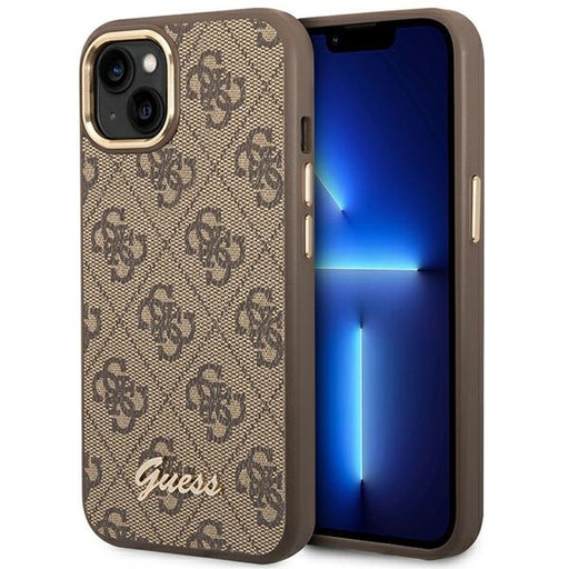 Guess Hülle für iPhone 14 Plus 6,7" /braun hard Case 4G Vintage Gold Logo