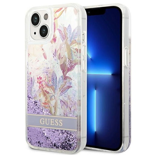 Guess Hülle für iPhone 14 Plus / 15 Plus 6.7" lila hardcase Flower Liquid Glitter