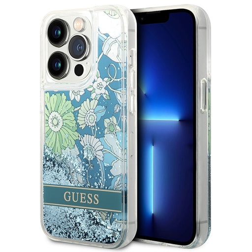 Guess Hülle für iPhone 14 Pro Max 6,7" /Grün hardCase Flower Liquid Glitter