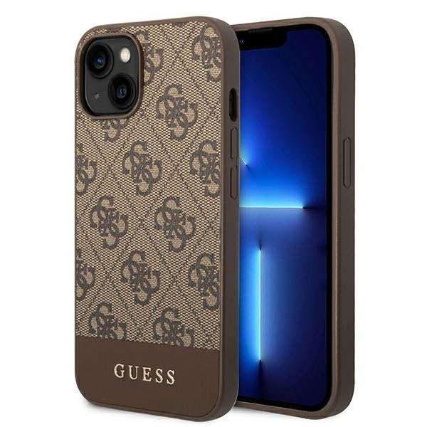 Guess Hülle für iPhone 14 6,1" /braun hard Case 4G Stripe Collection