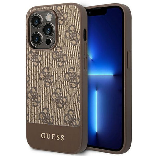 Guess Hülle für iPhone 14 Pro 6,1" /braun hard Case 4G Stripe Collection