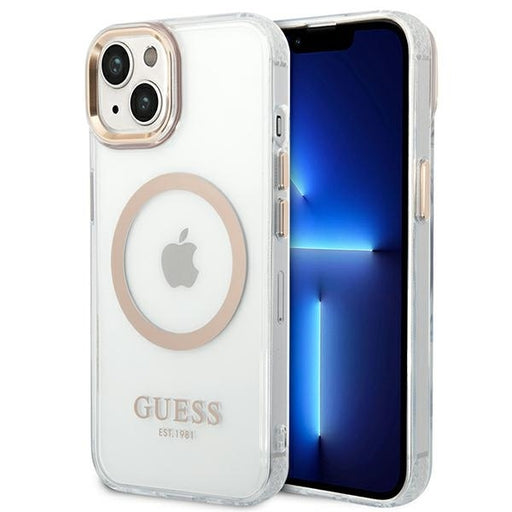 Guess Hülle für iPhone 14 Plus 6,7" /gold hard Case Metal Outline Magsafe