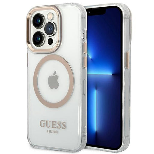 Guess Hülle für iPhone 14 Pro Max 6,7" /gold hard Case Metal Outline Magsafe