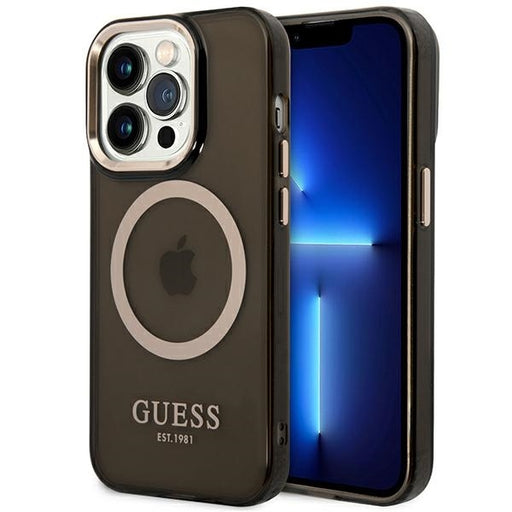 Guess Hülle für iPhone 14 Pro 6,1" /Schwarz hard Case Gold Outline Translucent MagSafe