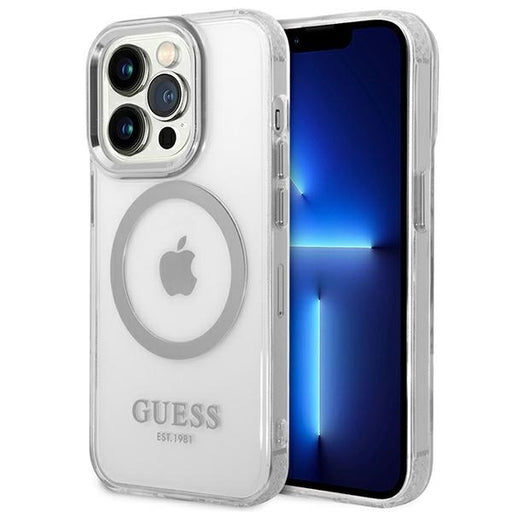 Guess Hülle für iPhone 14 Pro 6,1" /Silber hard Case Metal Outline Magsafe