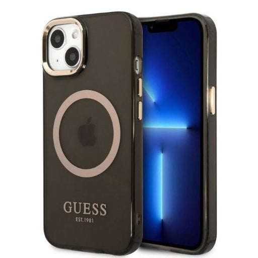 Guess Hülle für iPhone 13 6,1" /Schwarz hard Case Gold Outline Translucent MagSafe