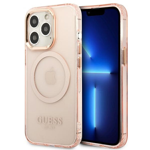 Guess Hülle für iPhone 13 Pro / 13 6,1" /Rosa hard Case Gold Outline Translucent MagSafe