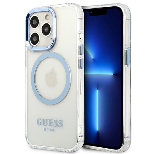 Guess Hülle für iPhone 13 Pro Max 6,7" /blau hard Case Metal Outline Magsafe