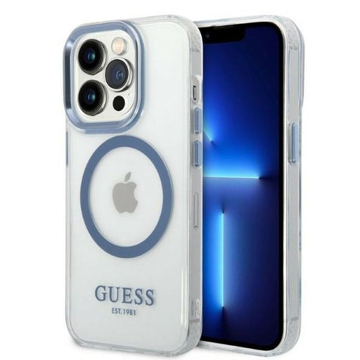 Guess Hülle für iPhone 14 Pro 6,1" /blau hard Case Metal Outline Magsafe