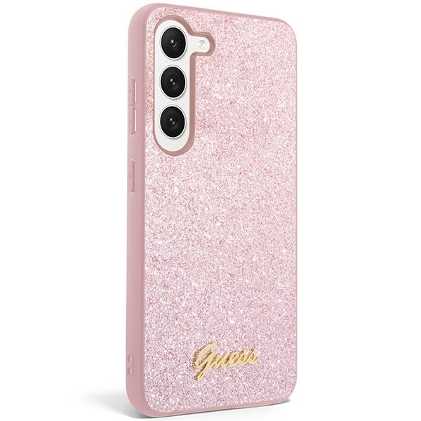 guess-hulle-fur-samsung-s23-s911-rosa-hard-case-glitter-script