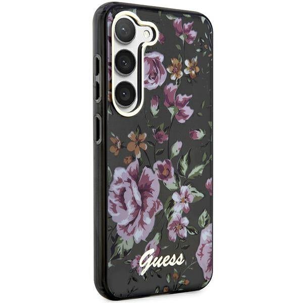 guess-hulle-fur-samsung-s23-s916-schwarz-hardcase-flower-collection