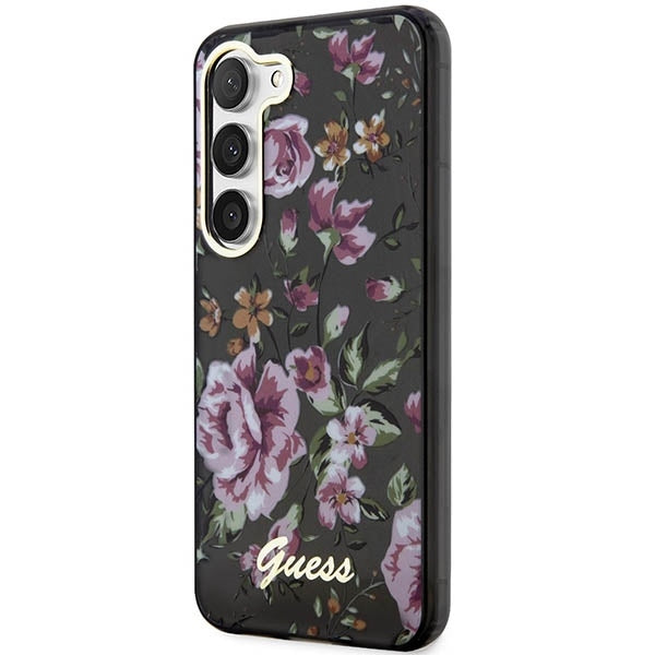 guess-hulle-fur-samsung-s23-s916-schwarz-hardcase-flower-collection