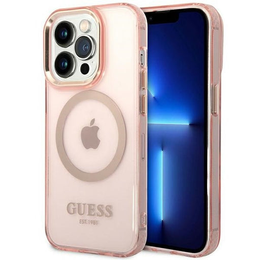 Guess Hülle für iPhone 14 Pro Max 6,7" /Rosa hard Case Gold Outline Translucent MagSafe