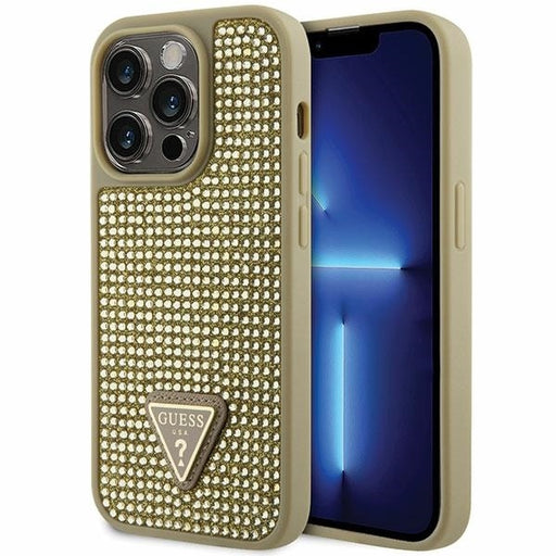 Guess Hülle für iPhone 14 Pro gold hardcase Rhinestone Triangle