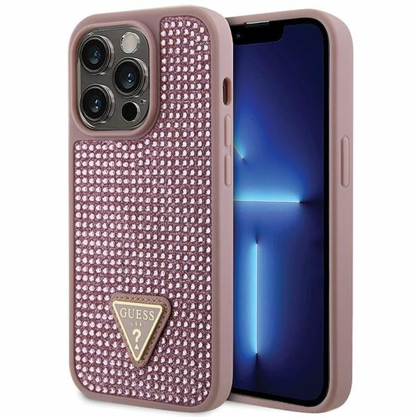 Guess Hülle für iPhone 14 Pro Rosa hardcase Rhinestone Triangle