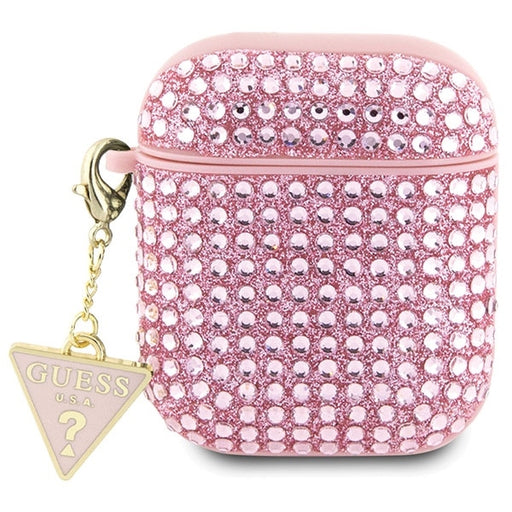 Guess Hülle für AirPods 1/2 cover Rosa Rhinestone Triangle Charm