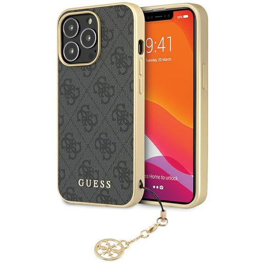 Guess Hülle für iPhone 14 Pro Max Grau hardcase 4G Charms Collection