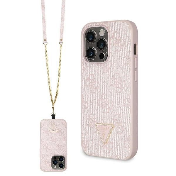 Guess Hülle für iPhone 14 Pro Rosa hardcase Crossbody 4G Metal Logo