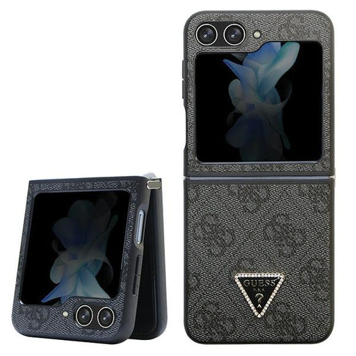 Guess Hülle für Samsung Galaxy F731 Z Flip5 Schwarz hardcase Leather 4G Diamond Triangle