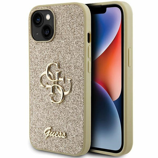 Guess Hülle für iPhone 15 / 14 / 13 gold hardcase Glitter Script Big 4G