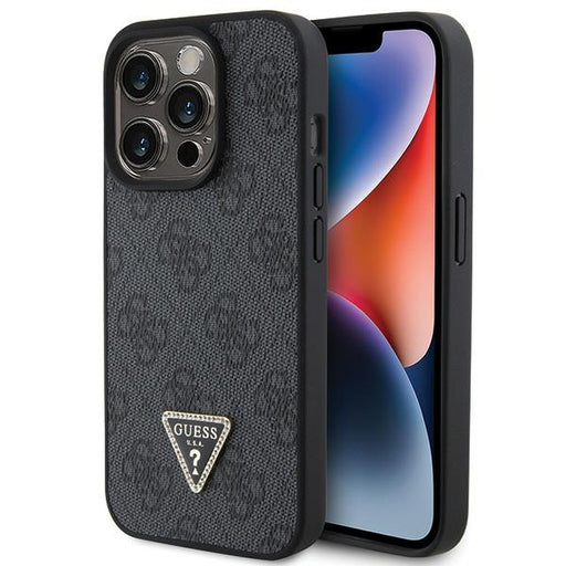 Guess iPhone 15 Pro Max Hülle Hardcase - 4G Triangle - Strass - Schwarz