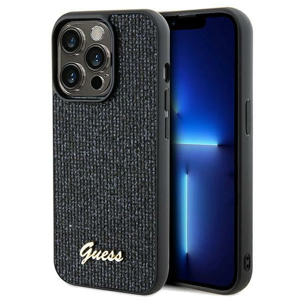 Guess Hülle für iPhone 14 Pro Schwarz hardcase Disco Metal Script