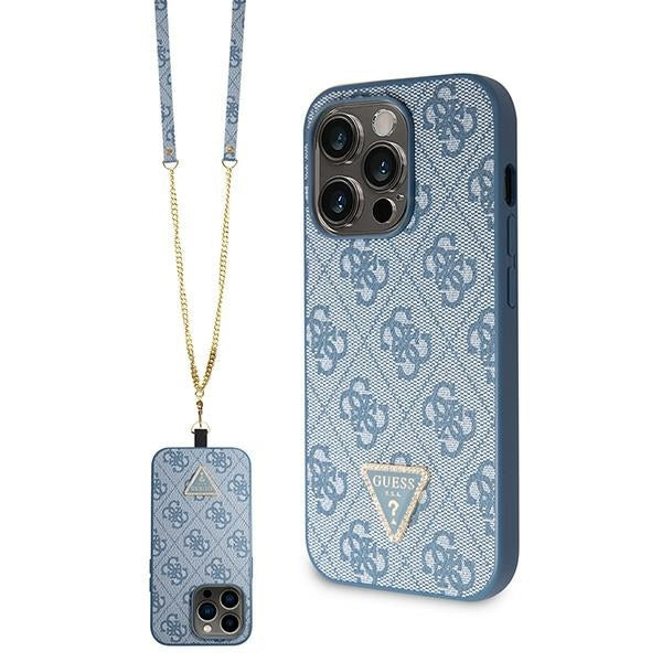 Guess Hülle für iPhone 15 Pro 6.1" Blau hardcase Crossbody 4G Metal Logo