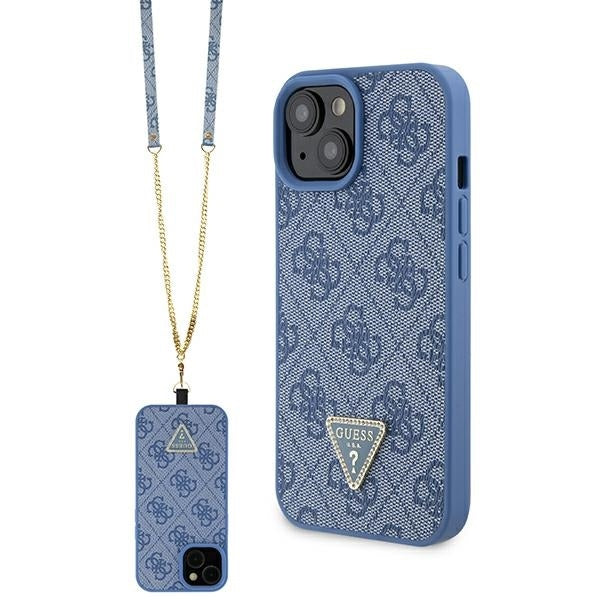 Guess Hülle für iPhone 15 / 14 / 13 6.1" Blau hardcase Crossbody 4G Metal Logo