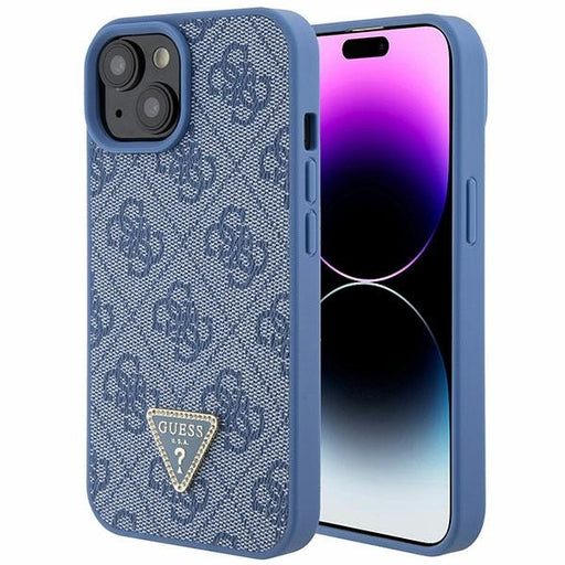 Guess iPhone 15 Hülle Hardcase - 4G Triangle - Strass - Blau