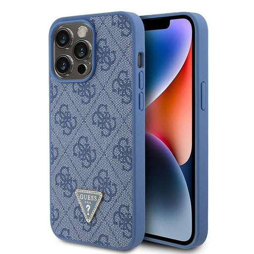 Guess iPhone 15 Pro Max Hülle Hardcase - 4G Triangle - Strass - Blau