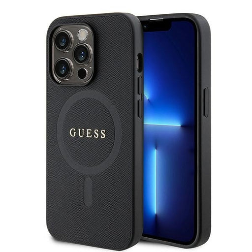 Guess iPhone 15 Pro Max TPU Hülle Hardcase - Magsafe Compatible - Saffiano - Schwarz