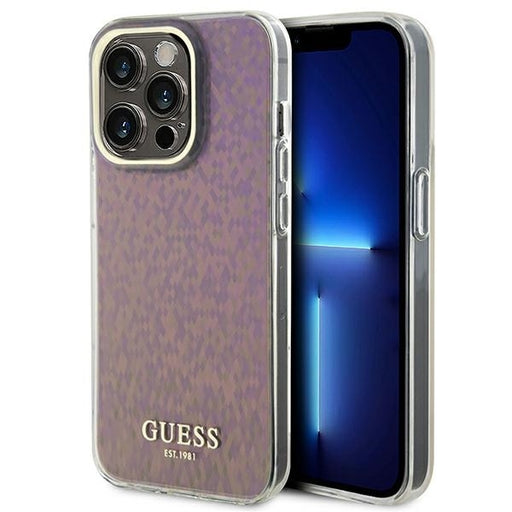 Guess Hülle für iPhone 15 Pro 6.1" Rosa hardcase IML Faceted Mirror Disco Iridescent