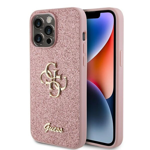Guess iPhone 15 Pro Silikonhülle - Big 4G - Fixed Glitter - Rosa