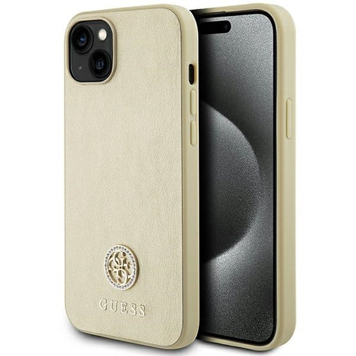 Guess iPhone 15 Plus Silikonhülle - 4G Metal Logo - Strass - Gold