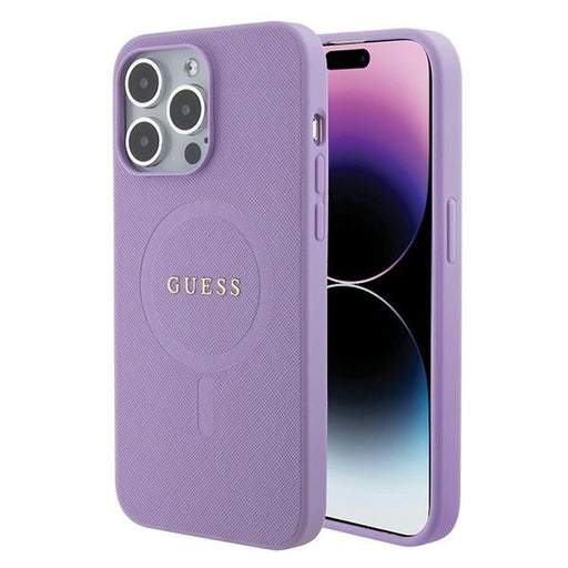 Guess Hülle für iPhone 15 Pro Max 6.7" lila hardcase Saffiano MagSafe