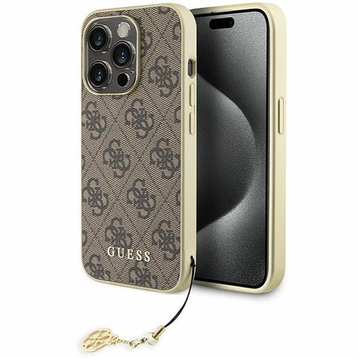 Guess Hülle für iPhone 15 Pro 6.1" Braun hardcase 4G Charms Collection