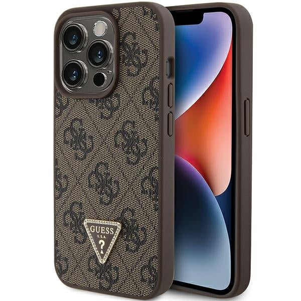 Guess iPhone 15 Pro Max Hülle Hardcase - 4G Triangle - Strass - Braun