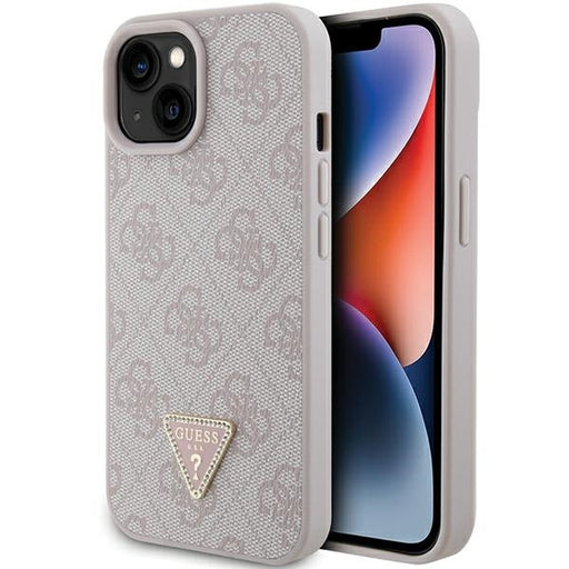 Guess iPhone 15 Hülle Hardcase - 4G Triangle - Strass - Rosa
