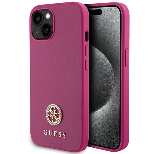Guess Hülle für iPhone 15 / 14 / 13 6.1" Rosa hardcase Strass Metal Logo