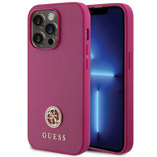 Guess Hülle für iPhone 15 Pro Rosa hardcase Strass Metal Logo